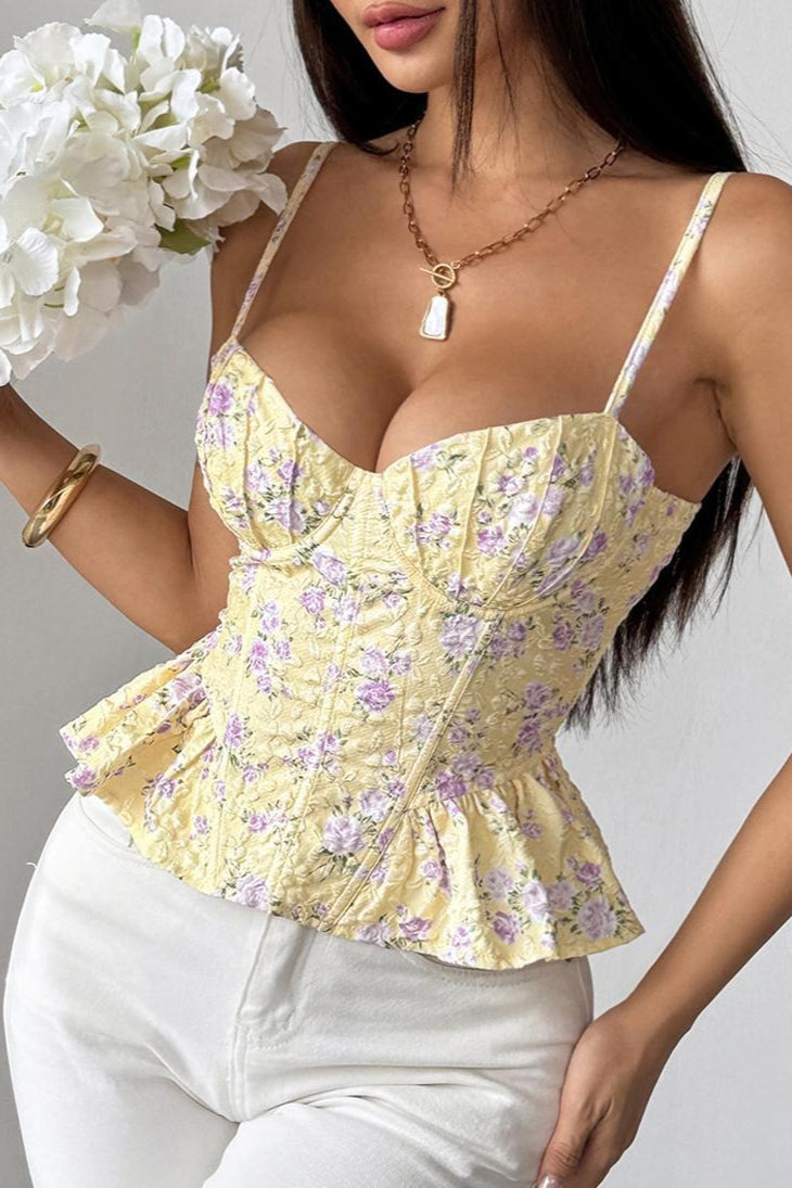 Sexy Floral Lace Up Backless Strapless Ruffle Cami Top image 5