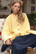 Yellow Ribbed Round Neck Knit Cardigan image 10