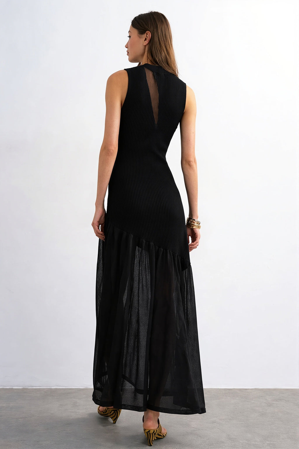 Ribbed Knit Mesh Splice Maxi Dress image 8