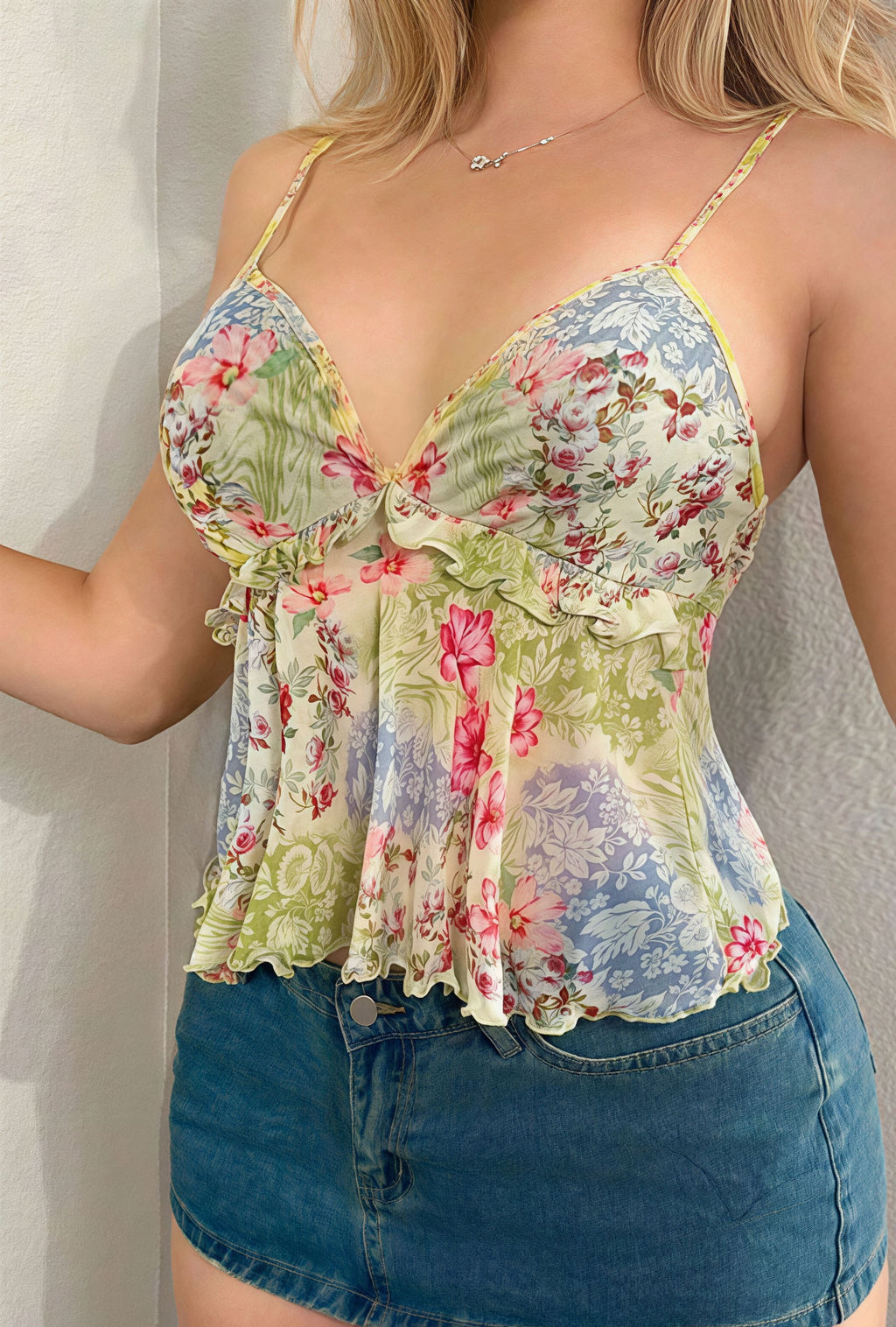 Sexy Sheer Print Ruffle Cami Top image 2