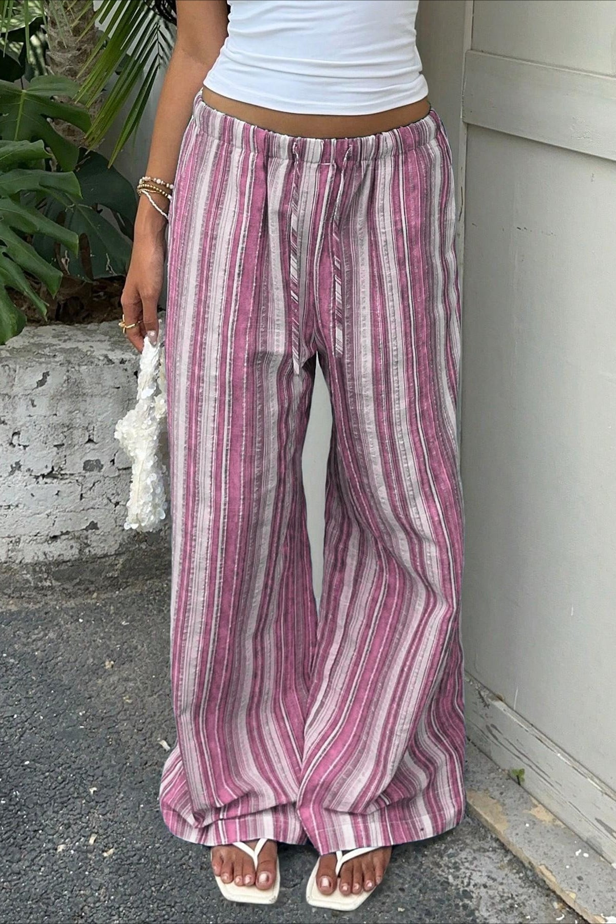 Stripe Drawstring Waist Casual Pants image 6