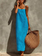 Noelle Maxi Dress detail view styled for Avrienne