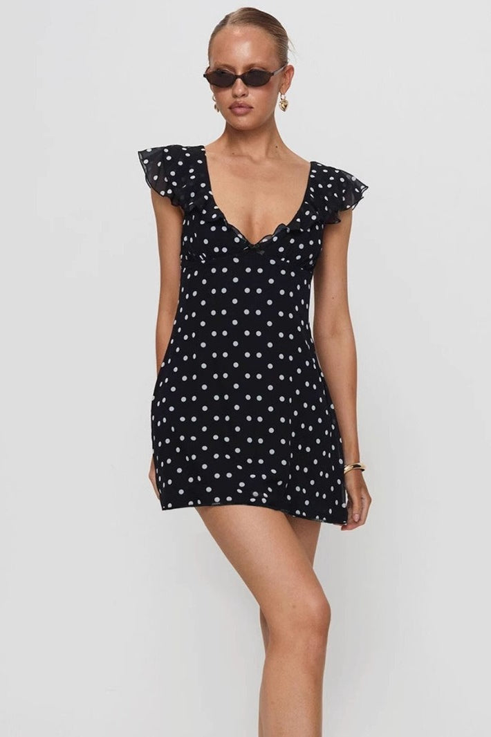 Polka Dot Mesh A-Line Mini Dress image 2