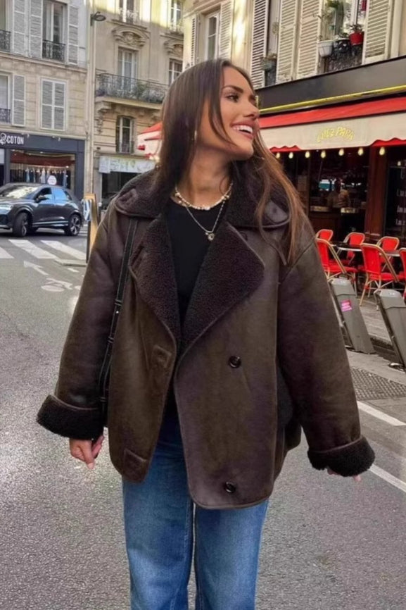 Faux Shearling Lined Loose Jacket image 3