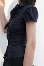Commuter Preppy Bow Tie Button Down Blouse image 4