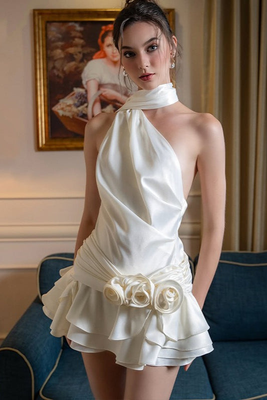Elegant Satin 3D Floral Cocktail Dress image 2