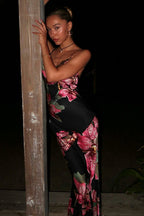 Vintage Floral V-neck Cami Bodycon Maxi Dress image 2