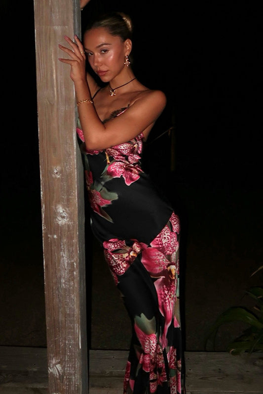Vintage Floral V-neck Cami Bodycon Maxi Dress image 2