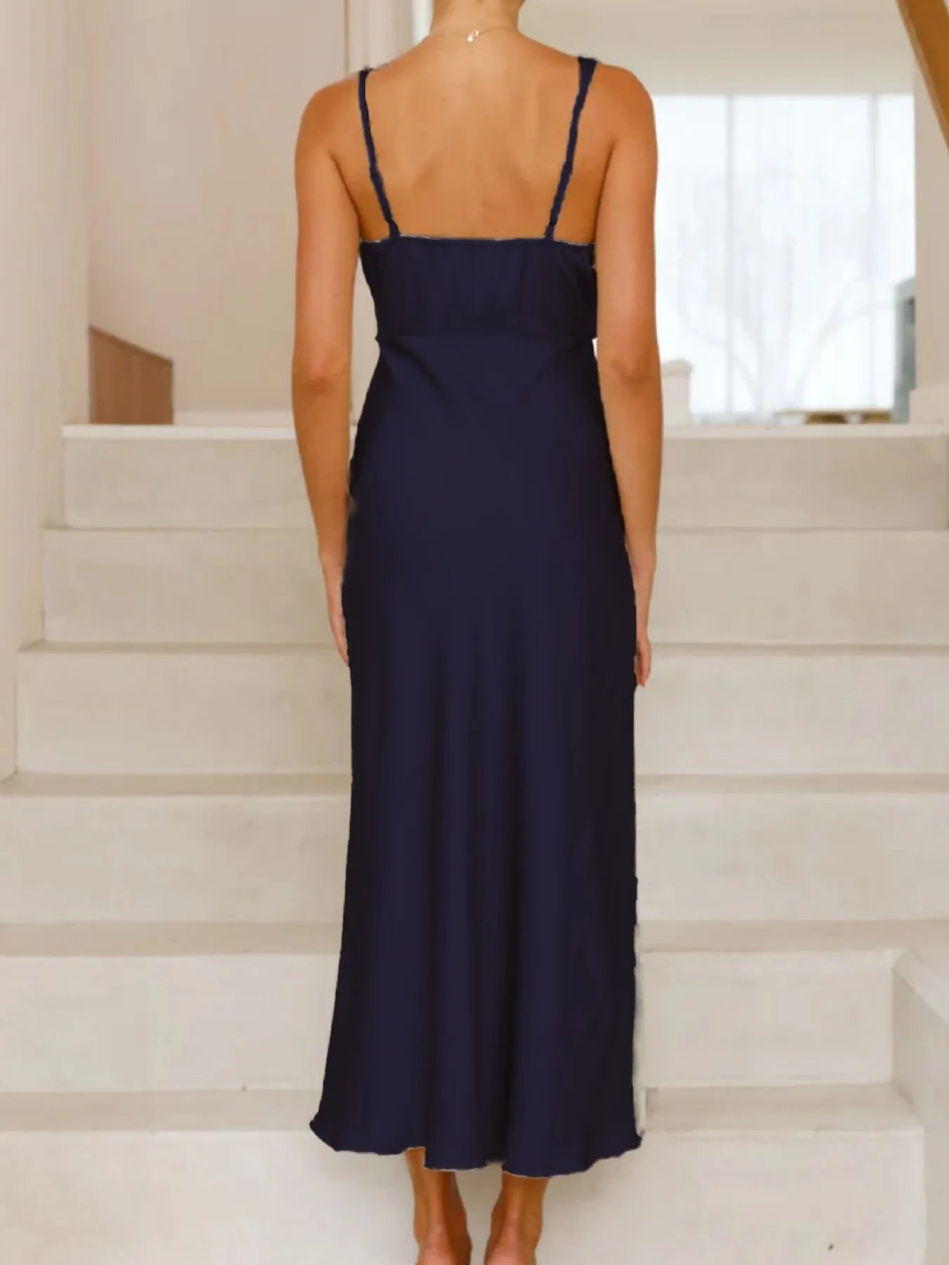 Willa Satin Dress detail view styled for Avrienne
