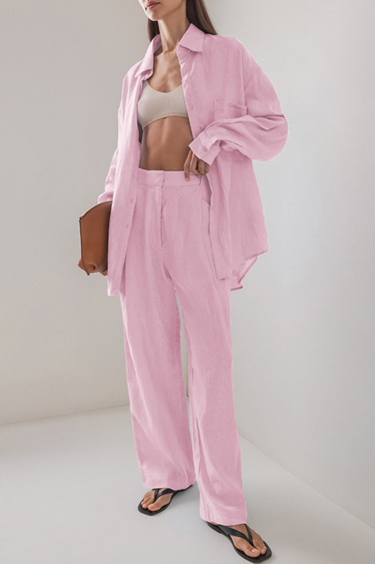 Linen Loose Long Sleeve Pants Two Piece Set image 5