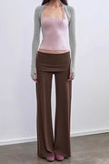 Solid Knit Foldover Waist Flowy Pants image 1