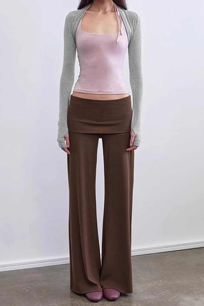 Solid Knit Foldover Waist Flowy Pants image 1
