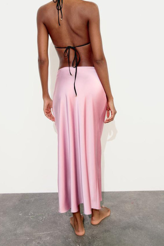 Slim High Waist Satin Texture Straight Midi Skirt image 4