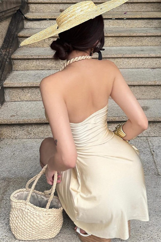 Solid Sexy Halter Bandeau Waist Cinched Mini Dress image 8