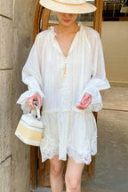 Linen Lace Patchwork Long Sleeve Midi Dress image 8