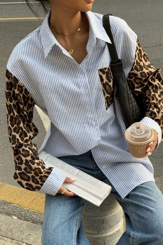 Street Style Leopard Stripe Casual Blouse image 1