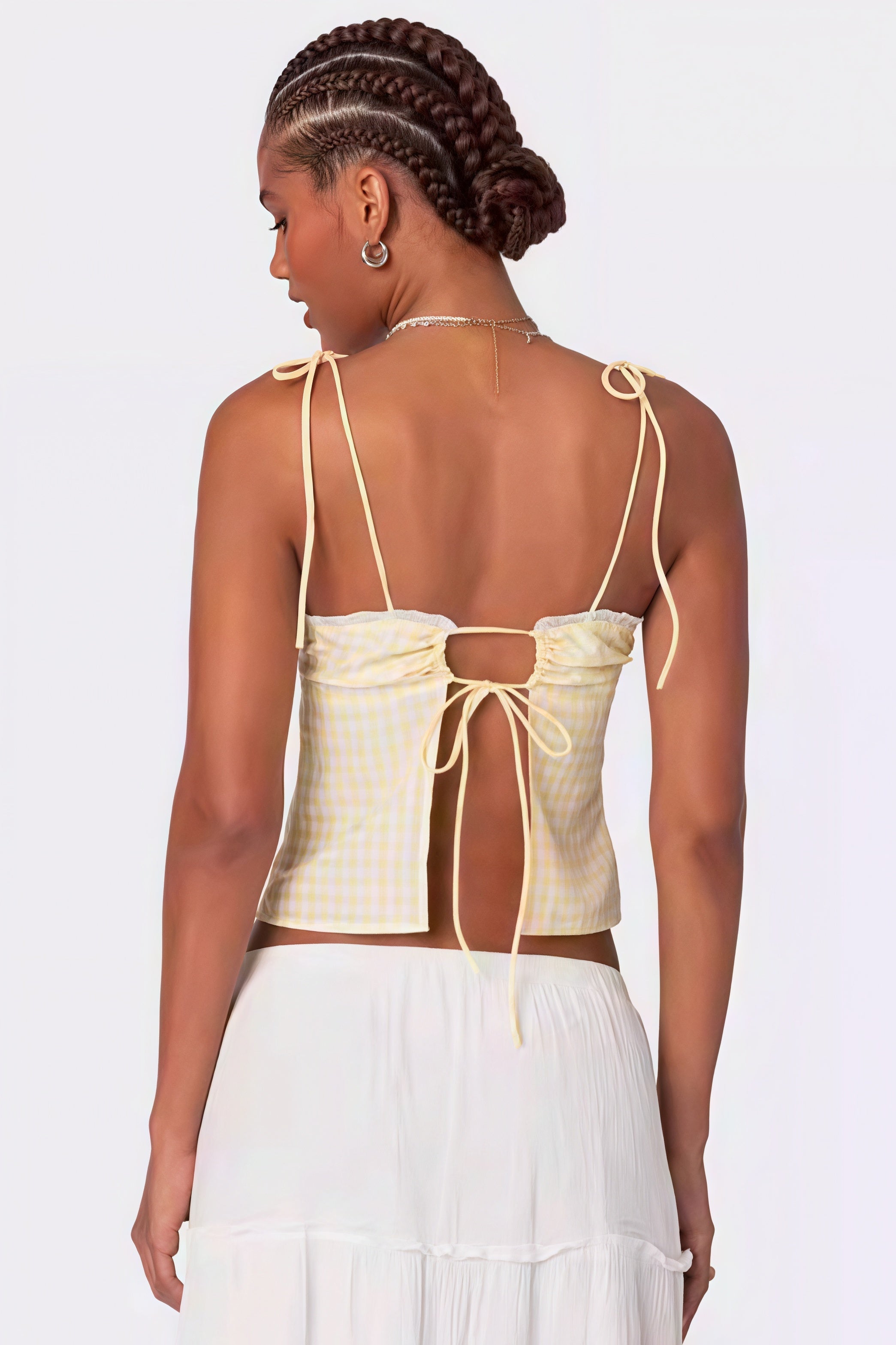 Tie Back Lace Trim Plaid Cami Top image 3