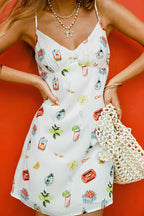 White Printed Spaghetti Strap Mini Dress image 4