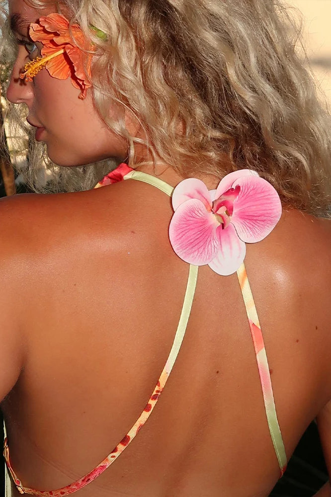 Backless Satin Halter Floral Dress image 5