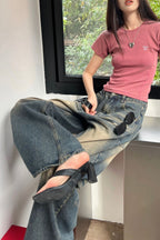 Vintage Washed Whisker Wide Leg Denim Jeans image 9