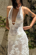 Jacquard Strapless Halter Maxi Dress image 3