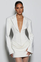 Solid Tailored Deep V Neck Slim Waist Mini Dress image 4