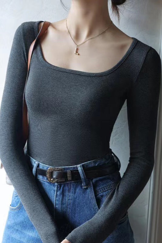 Square Neck Ribbed Stripe Panel Knit Top image 1