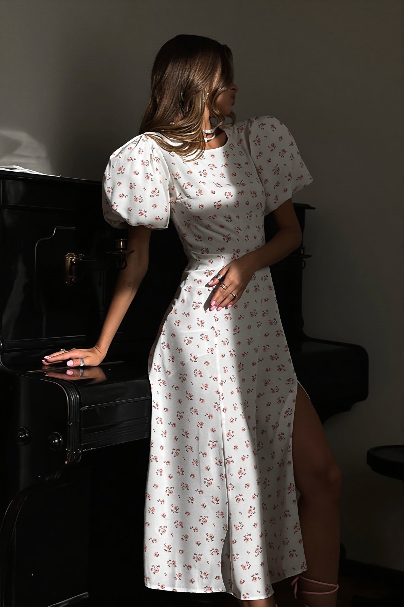Floral Split Puff Sleeve Elegant Maxi Dress image 4