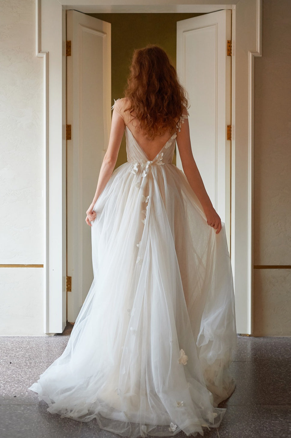 Dreamy Petal V Neck Backless Reception Dress image 2
