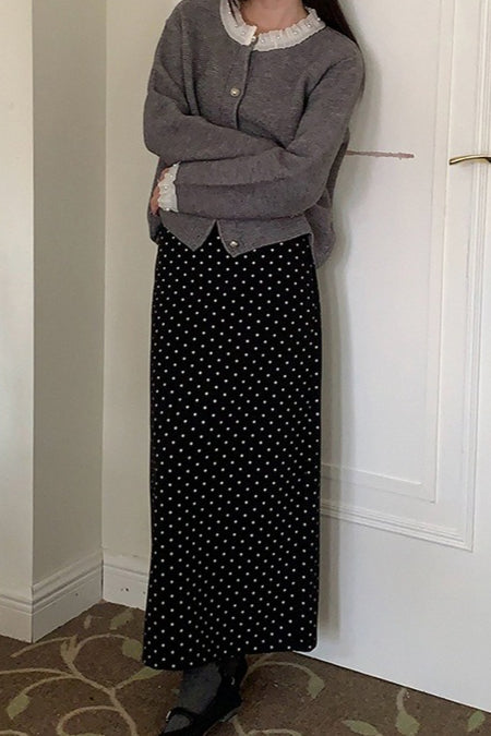 High Waist Polka Dot Back Slit Skirt image 5