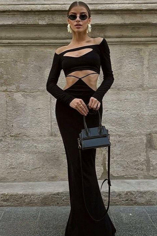Slim Hollow Long-Sleeve Sexy Temperament Maxi Dress image 1