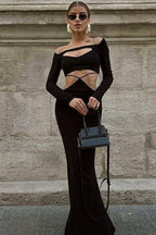 Slim Hollow Long-Sleeve Sexy Temperament Maxi Dress image 1