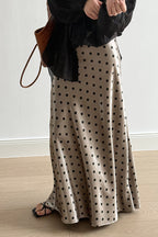 Vintage Polka Dot Satin High Waist A-line Midi Skirt image 3