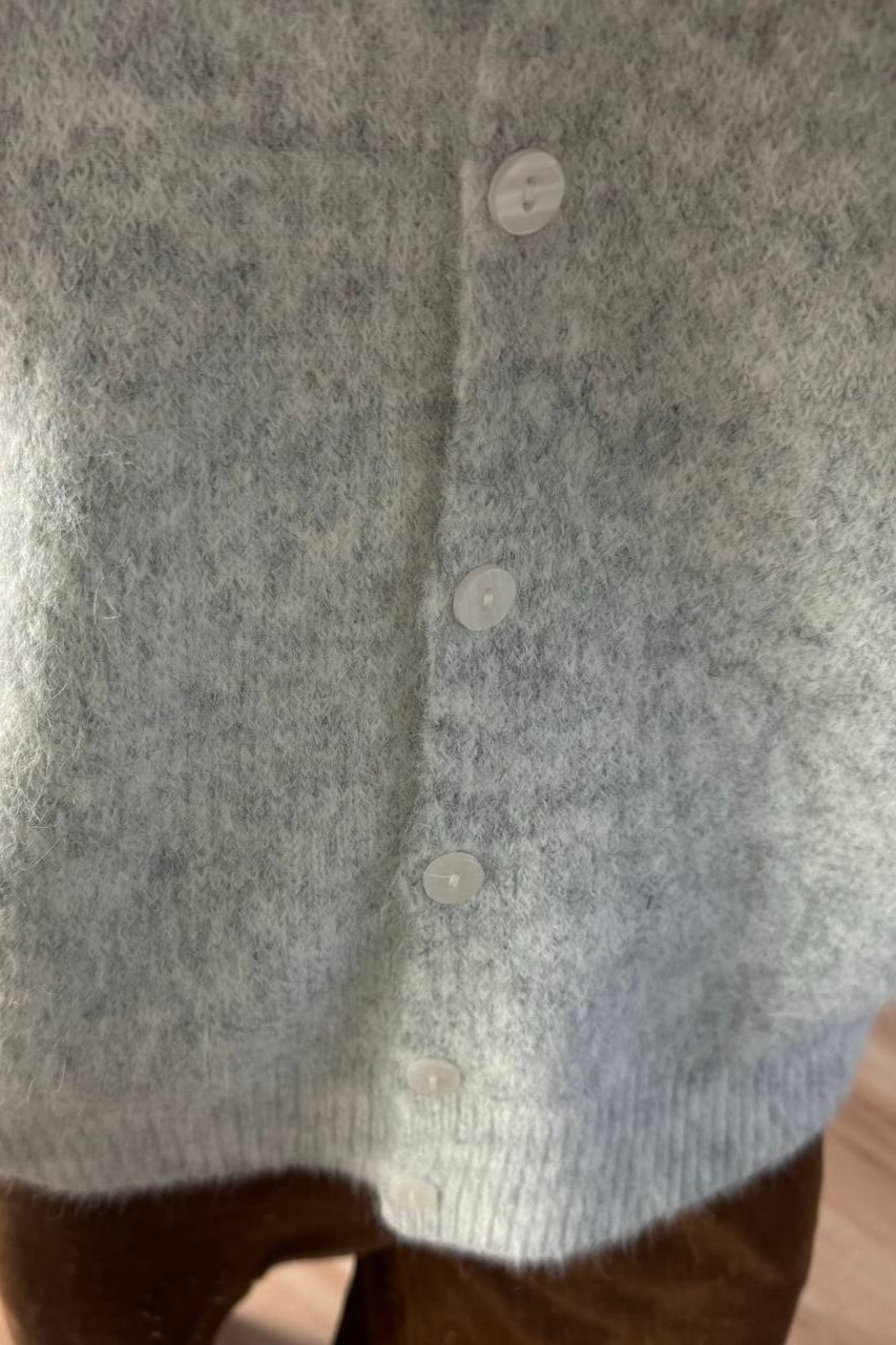 Grey Wool Shell Button Knit Cardigan image 3