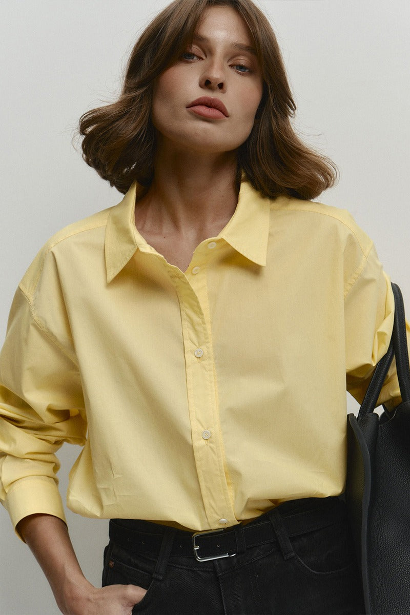 Cotton Yellow Button Down Loose Commuter Blouse image 2
