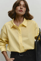 Cotton Yellow Button Down Loose Commuter Blouse image 2