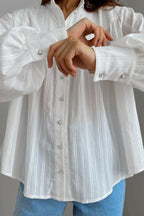 White Cotton Jacquard Stand Collar Blouse image 5