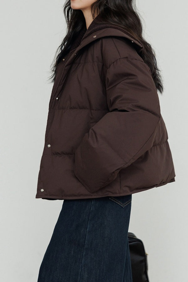 Knit Collar White Duck Down Puffer Jacket image 5