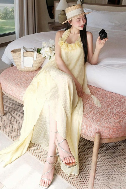 Halter Elegant Slim 3D Floral Maxi Dress image 7