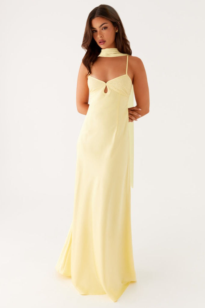 V Neck Tie Back Satin Maxi Dress image 1