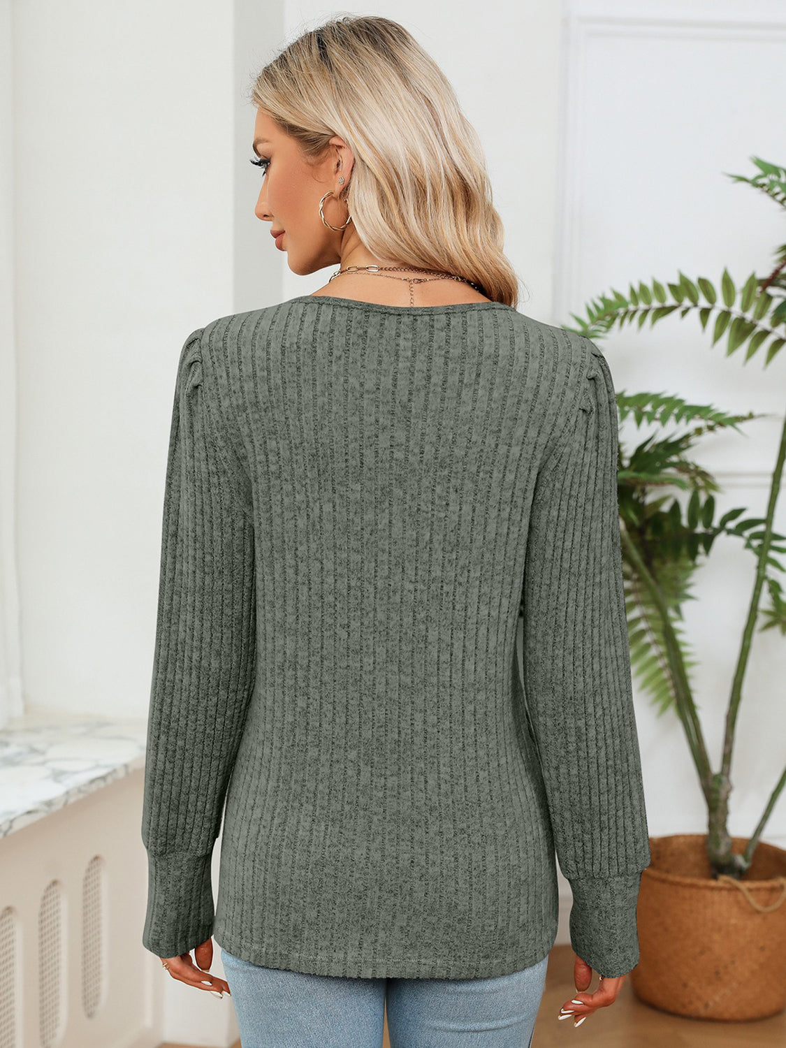 Rosalie Lace Ribbed Blouse detail view styled for Avrienne
