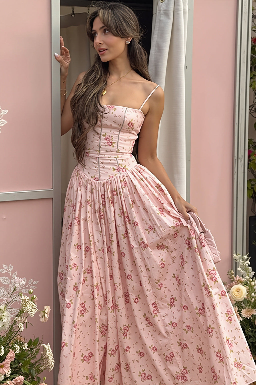 Chic Vintage Floral Cami Slim Fit Maxi Dress image 5
