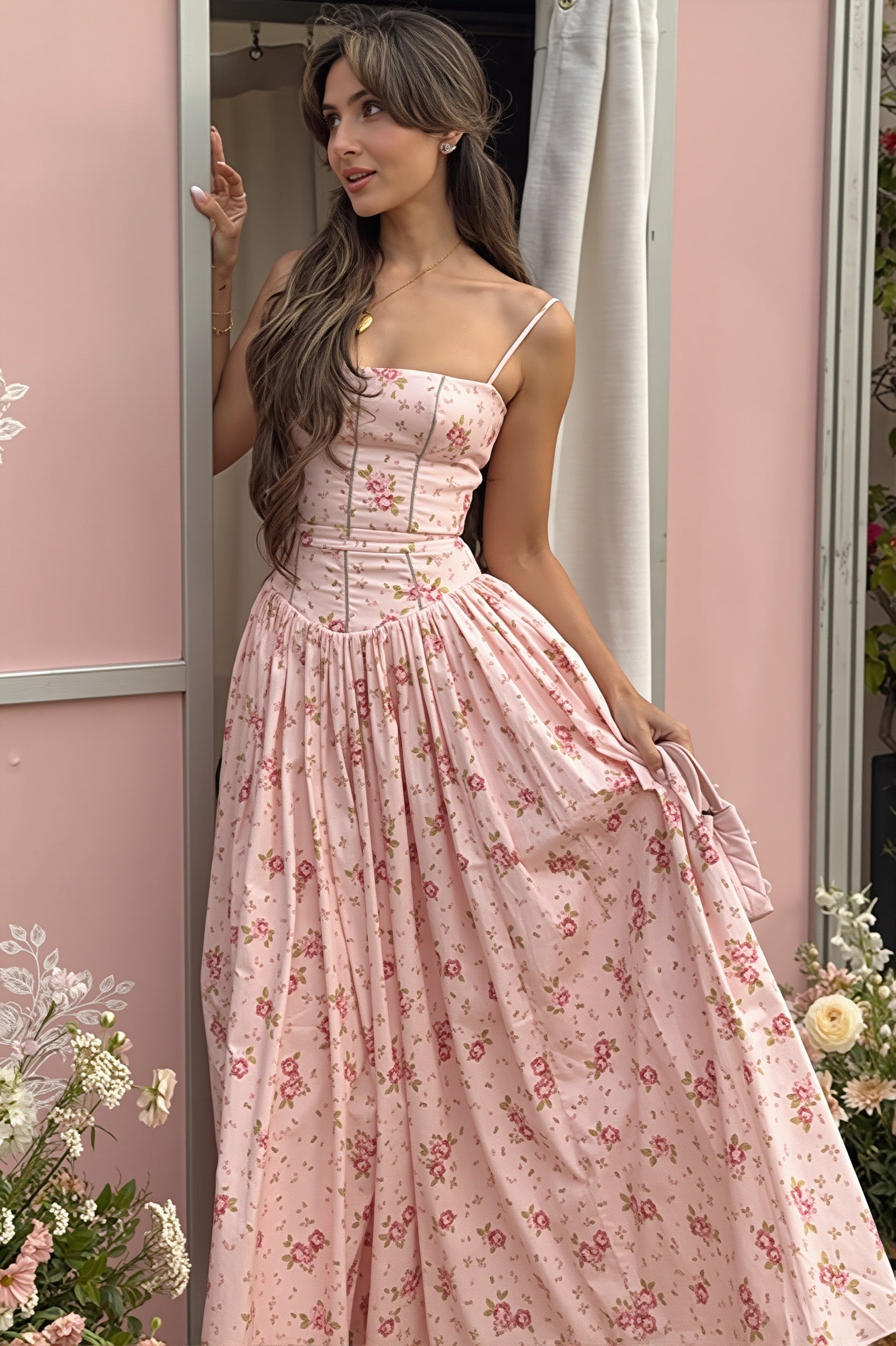 Chic Vintage Floral Cami Slim Fit Maxi Dress image 5