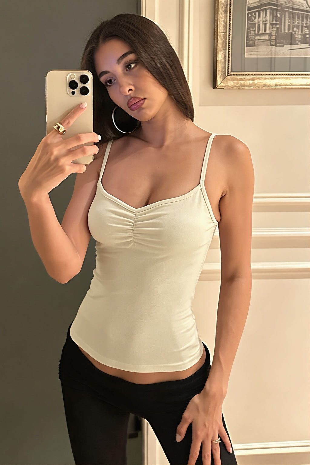 Ruched Strap Slim Fit Casual Layering Cami Top image 3