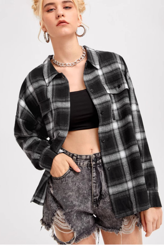 Plaid Stand Collar Button Shirt  Blouse image 5