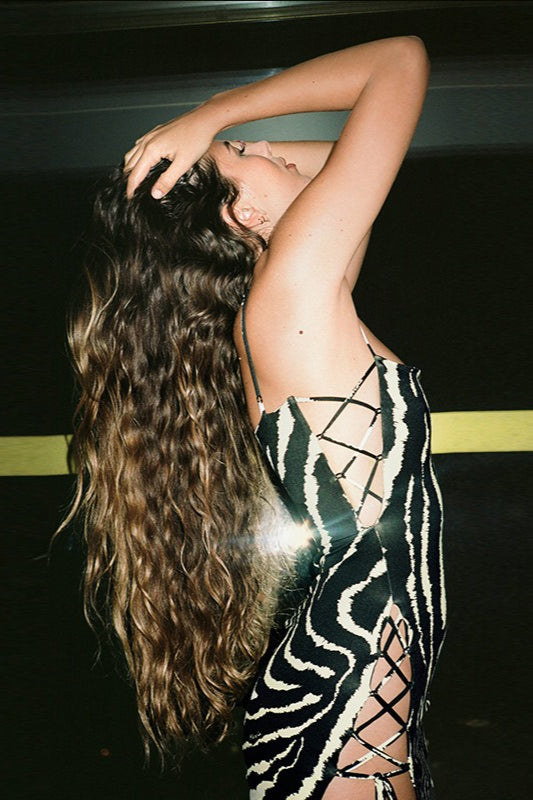Sexy Striped Print Cutout Tie Bodycon Maxi Dress image 2