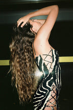 Sexy Striped Print Cutout Tie Bodycon Maxi Dress image 2