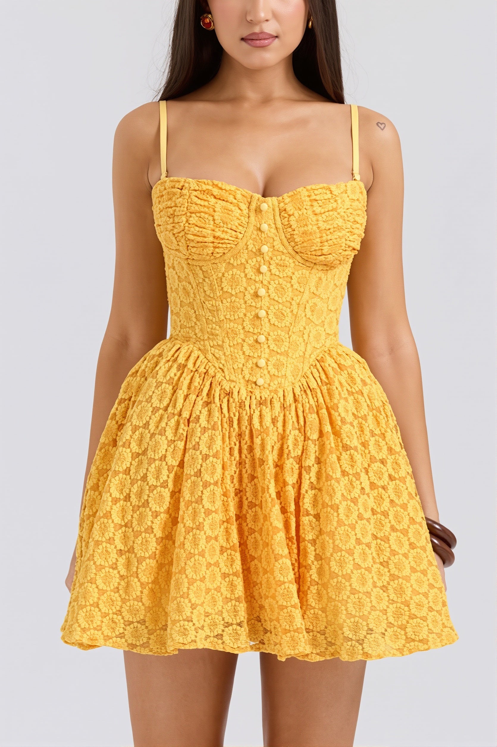 Lace Jacquard Backless Puff Mini Dress image 1