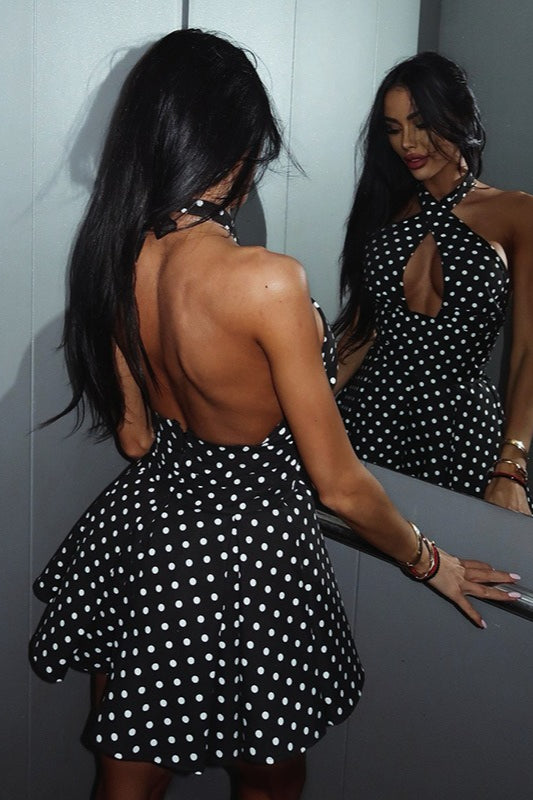 Polka Dot Halter Cutout Backless Mini Dress image 4