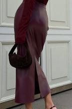 High-Waist Faux Leather Bodycon Skirt with Slit Skirt image 3